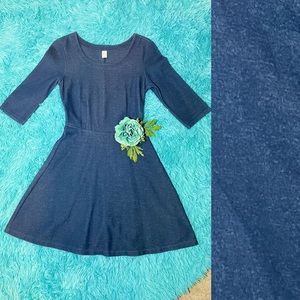 Jean Blue Long Sleeve Fit’n Flair Dress 🤍